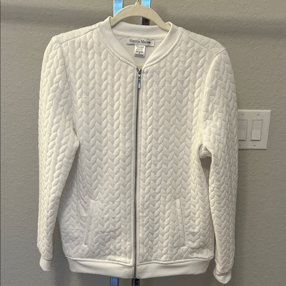 Rebecca Malone White Quilted Zip Bomber Jacket